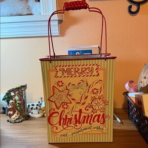 Merry Christmas Tin with Red Handle